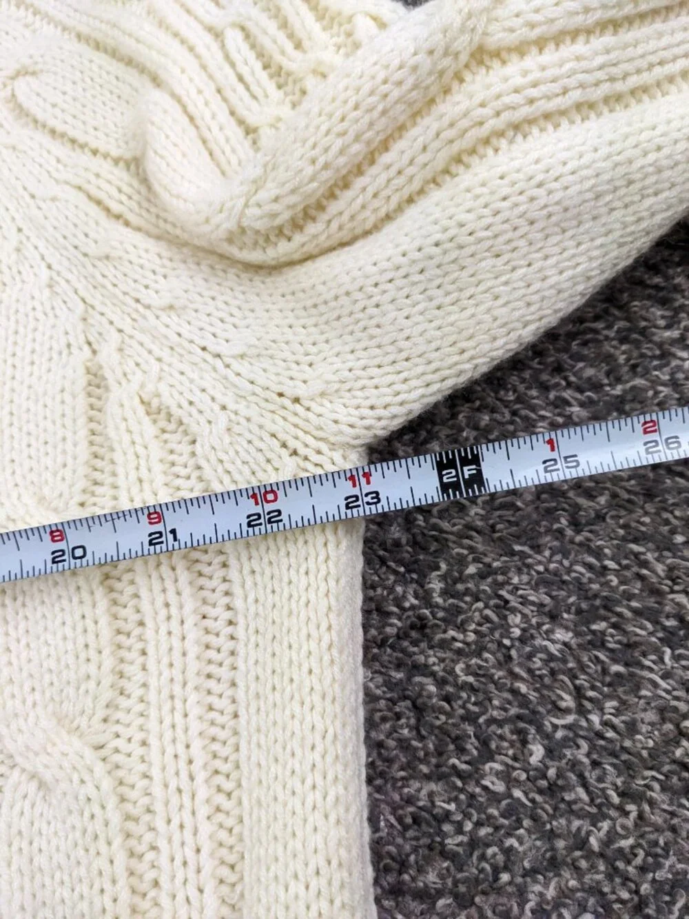 Vintage Gimbels Sweater Cardigan Cable Knit Fisherman Raglan Ivory Mens Large
